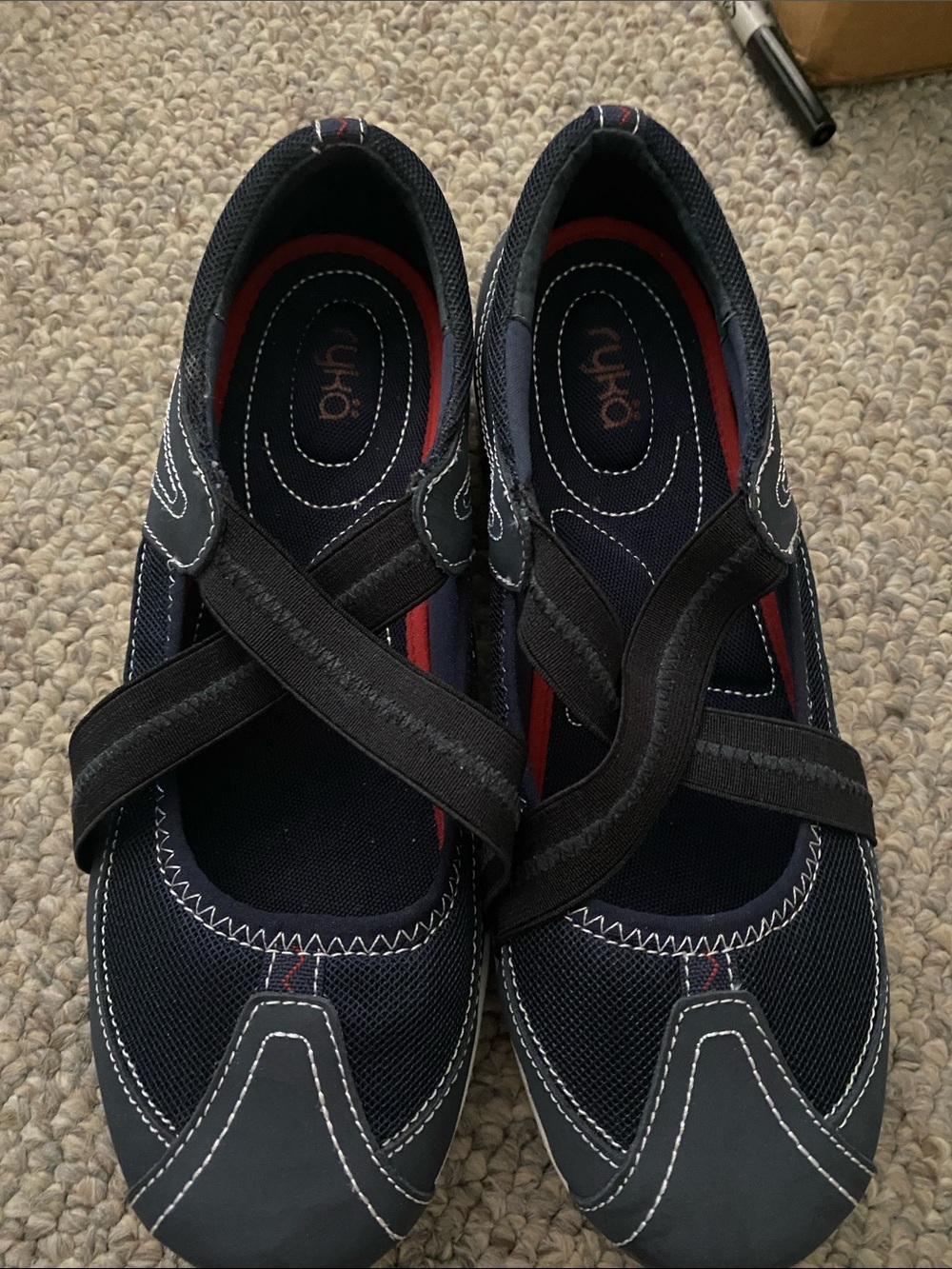 Ryka new Navy and Black Cross-Strap Slip-On Loafers